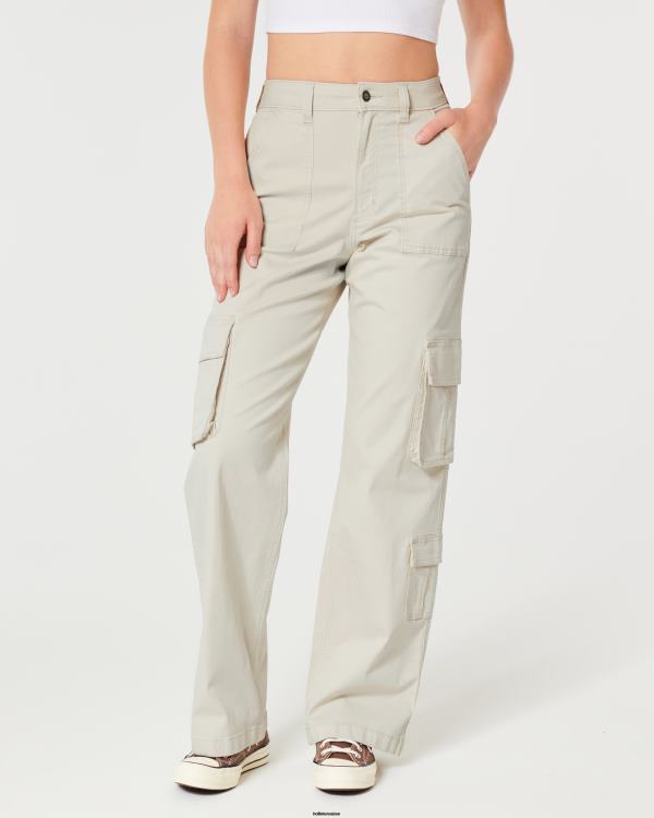 pantalon cargo baggy à 3 poches et taille ultra haute femmes crème Hollister bas RRRJX474