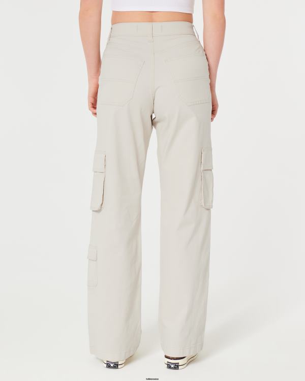pantalon cargo baggy à 3 poches et taille ultra haute femmes crème Hollister bas RRRJX474