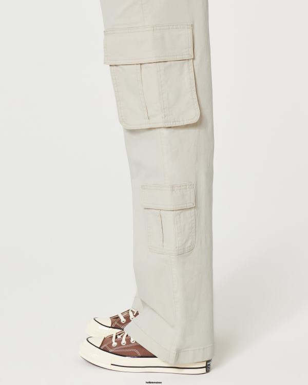 pantalon cargo baggy à 3 poches et taille ultra haute femmes crème Hollister bas RRRJX474