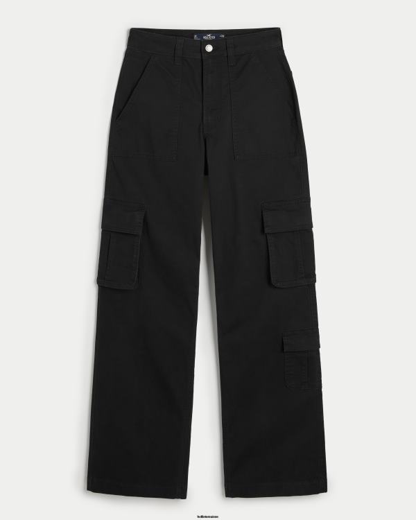 pantalon cargo baggy à 3 poches et taille ultra haute femmes noir Hollister bas RRRJX472