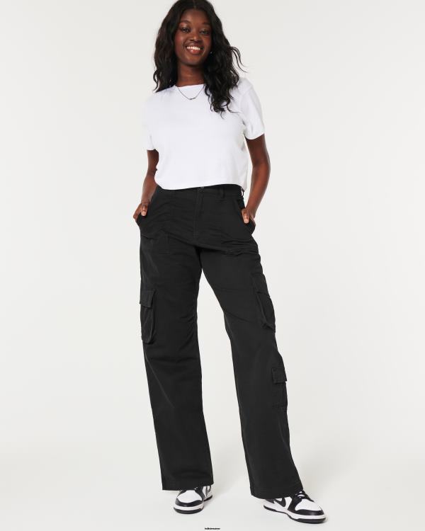 pantalon cargo baggy à 3 poches et taille ultra haute femmes noir Hollister bas RRRJX472