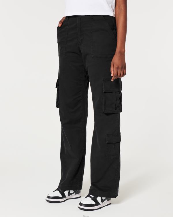 pantalon cargo baggy à 3 poches et taille ultra haute femmes noir Hollister bas RRRJX472