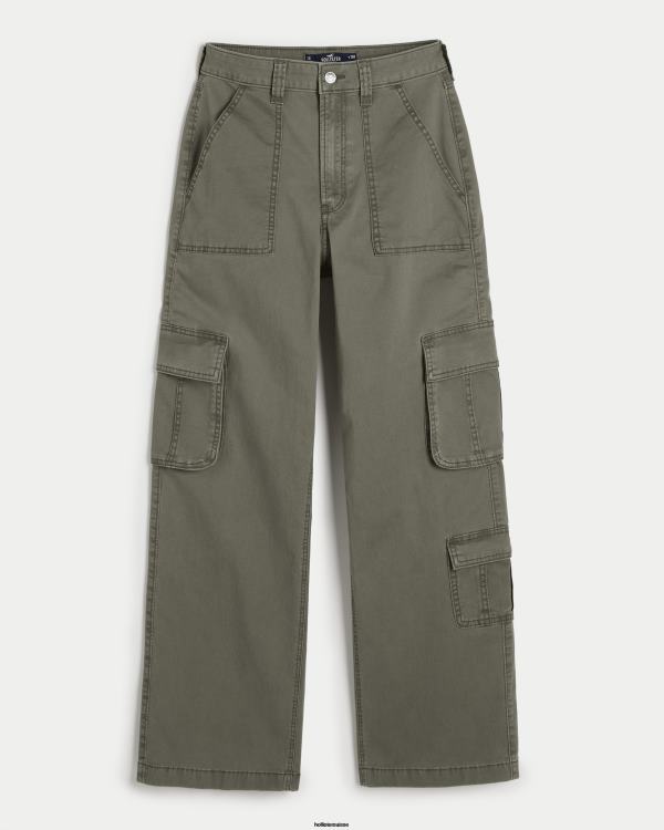 pantalon cargo baggy à 3 poches et taille ultra haute femmes olive verte Hollister bas RRRJX511