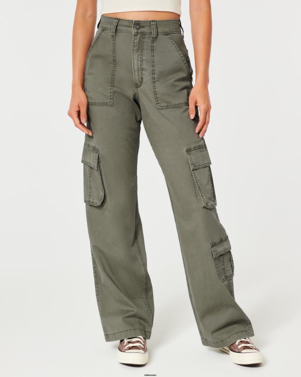 pantalon cargo baggy à 3 poches et taille ultra haute femmes olive verte Hollister bas RRRJX511