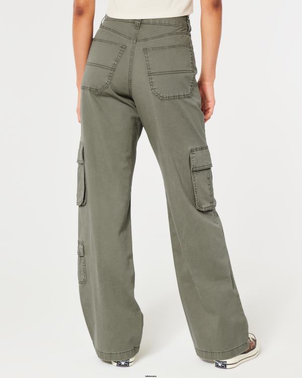 pantalon cargo baggy à 3 poches et taille ultra haute femmes olive verte Hollister bas RRRJX511