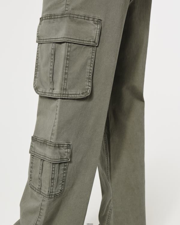 pantalon cargo baggy à 3 poches et taille ultra haute femmes olive verte Hollister bas RRRJX511