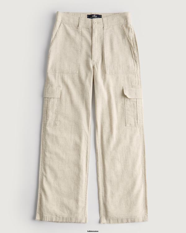 pantalon cargo drapé à taille ultra haute femmes beige Hollister bas RRRJX473