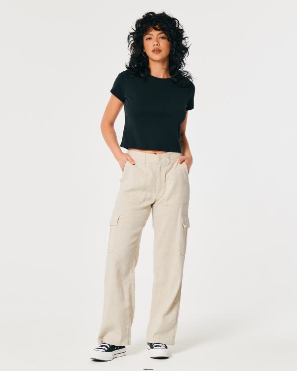 pantalon cargo drapé à taille ultra haute femmes beige Hollister bas RRRJX473