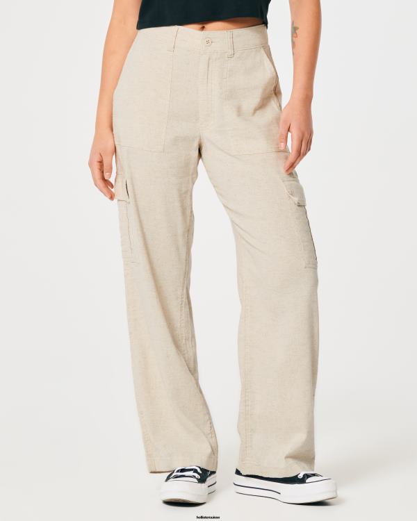 pantalon cargo drapé à taille ultra haute femmes beige Hollister bas RRRJX473