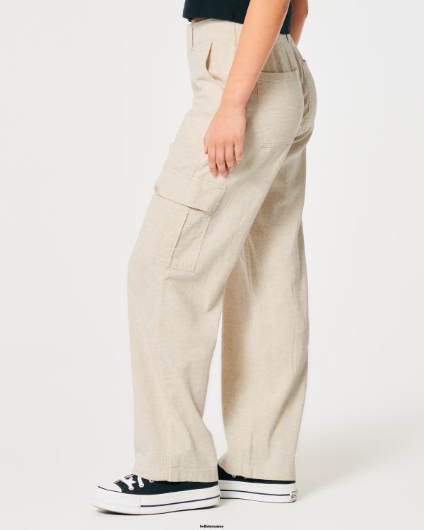 pantalon cargo drapé à taille ultra haute femmes beige Hollister bas RRRJX473