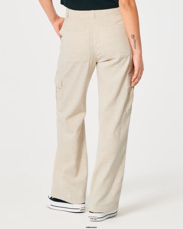 pantalon cargo drapé à taille ultra haute femmes beige Hollister bas RRRJX473