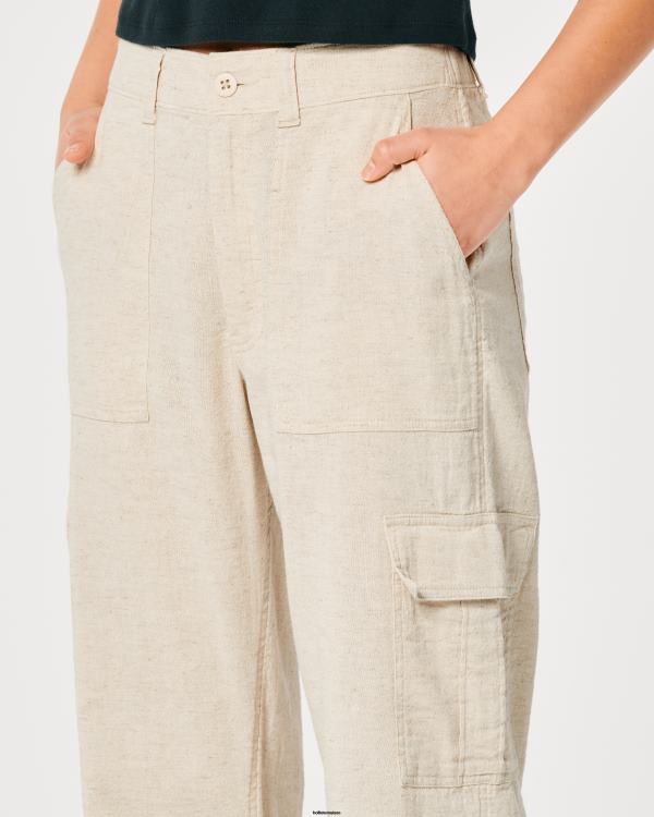 pantalon cargo drapé à taille ultra haute femmes beige Hollister bas RRRJX473