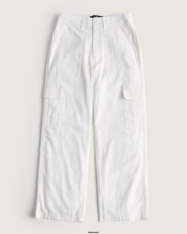 pantalon cargo drapé à taille ultra haute femmes blanc Hollister bas RRRJX471