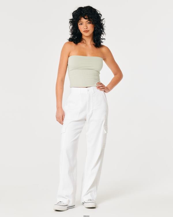 pantalon cargo drapé à taille ultra haute femmes blanc Hollister bas RRRJX471