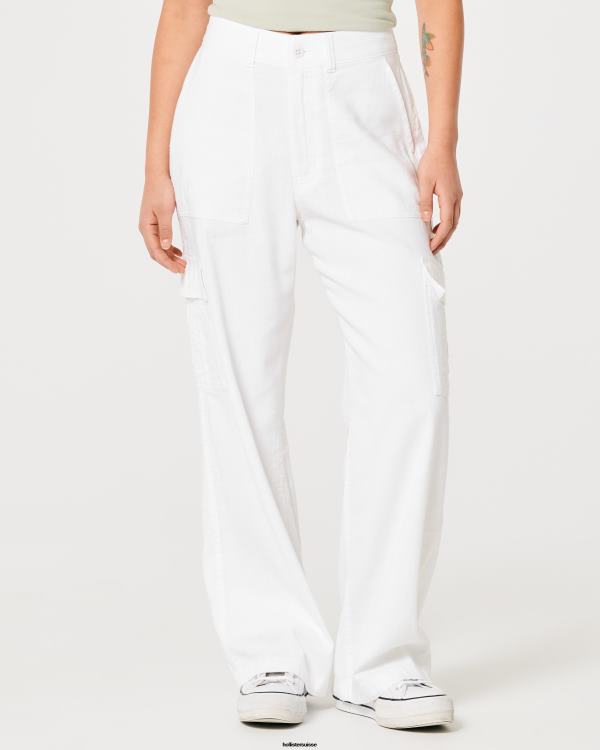 pantalon cargo drapé à taille ultra haute femmes blanc Hollister bas RRRJX471