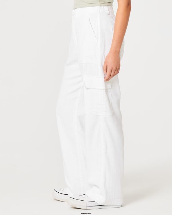 pantalon cargo drapé à taille ultra haute femmes blanc Hollister bas RRRJX471