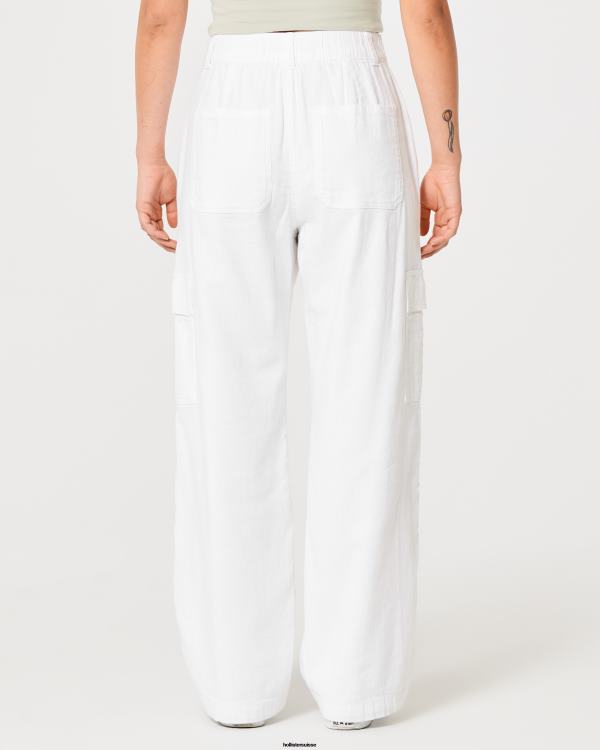 pantalon cargo drapé à taille ultra haute femmes blanc Hollister bas RRRJX471