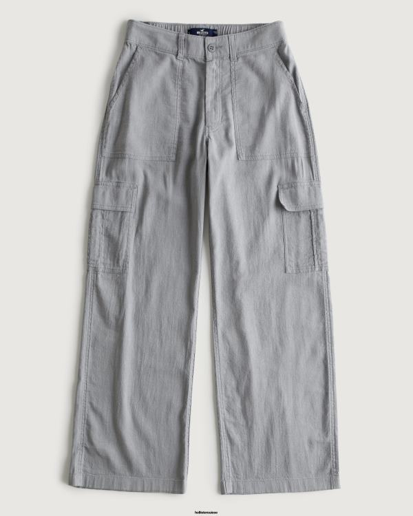 pantalon cargo drapé à taille ultra haute femmes gris Hollister bas RRRJX475