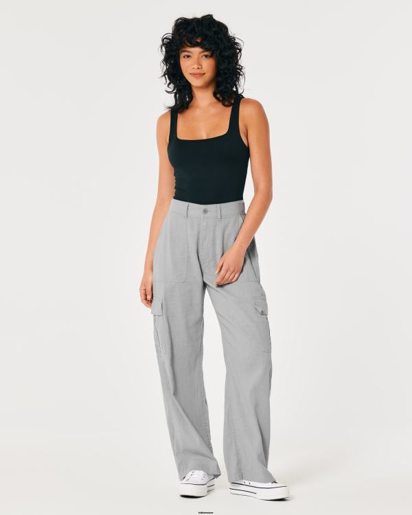 pantalon cargo drapé à taille ultra haute femmes gris Hollister bas RRRJX475