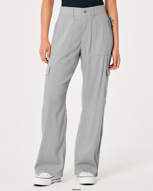 pantalon cargo drapé à taille ultra haute femmes gris Hollister bas RRRJX475