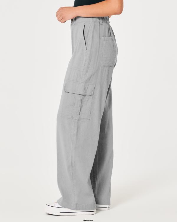 pantalon cargo drapé à taille ultra haute femmes gris Hollister bas RRRJX475