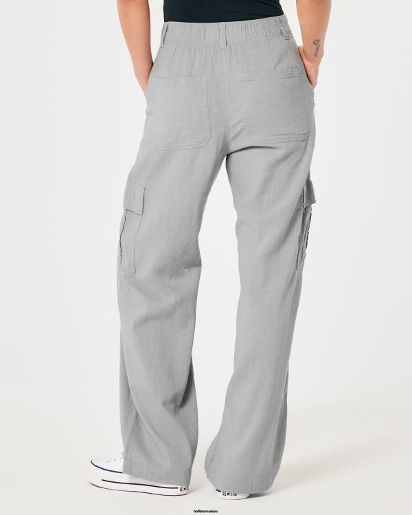 pantalon cargo drapé à taille ultra haute femmes gris Hollister bas RRRJX475