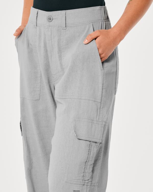 pantalon cargo drapé à taille ultra haute femmes gris Hollister bas RRRJX475