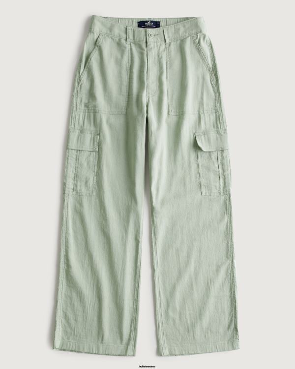 pantalon cargo drapé à taille ultra haute femmes vert sauge Hollister bas RRRJX479