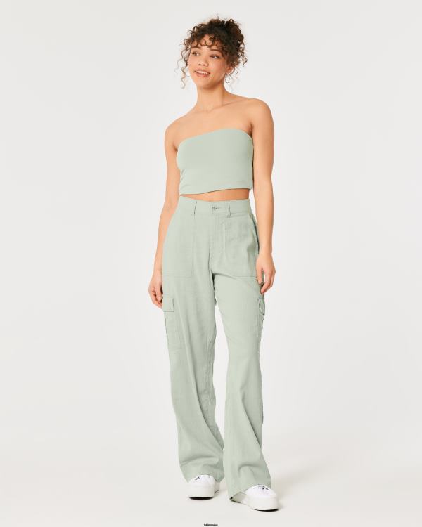 pantalon cargo drapé à taille ultra haute femmes vert sauge Hollister bas RRRJX479