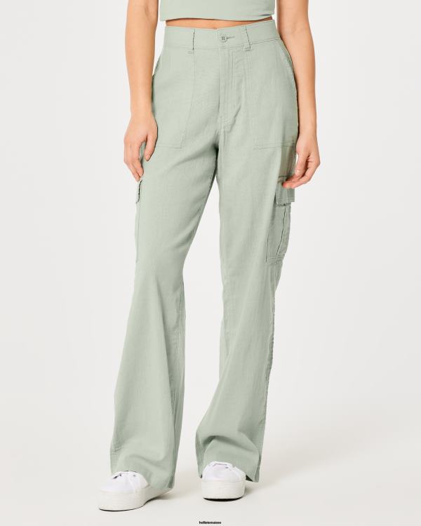 pantalon cargo drapé à taille ultra haute femmes vert sauge Hollister bas RRRJX479