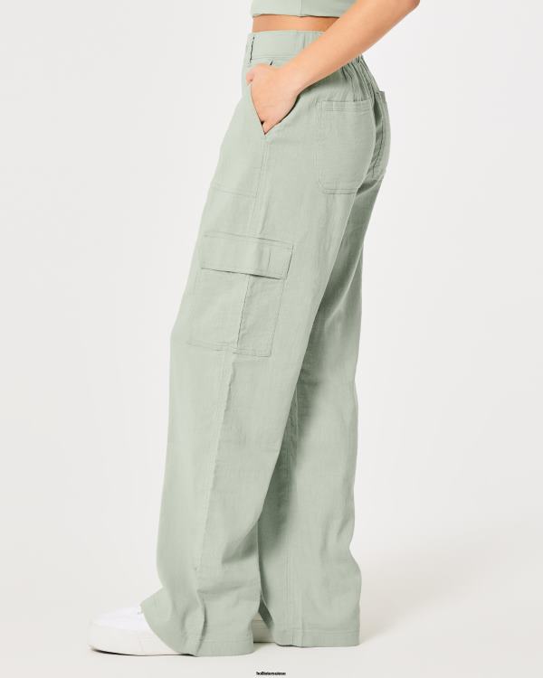 pantalon cargo drapé à taille ultra haute femmes vert sauge Hollister bas RRRJX479
