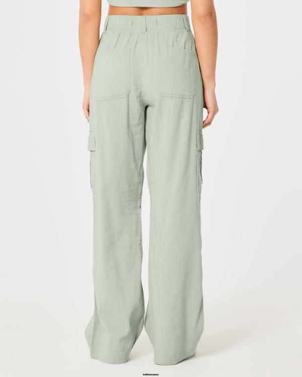 pantalon cargo drapé à taille ultra haute femmes vert sauge Hollister bas RRRJX479