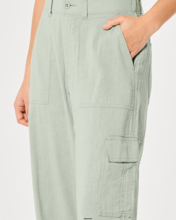 pantalon cargo drapé à taille ultra haute femmes vert sauge Hollister bas RRRJX479