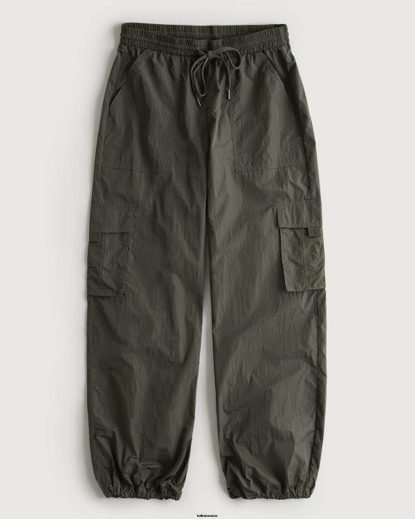 pantalon cargo en nylon à taille haute pour touristes sociaux femmes olive verte Hollister bas RRRJX707