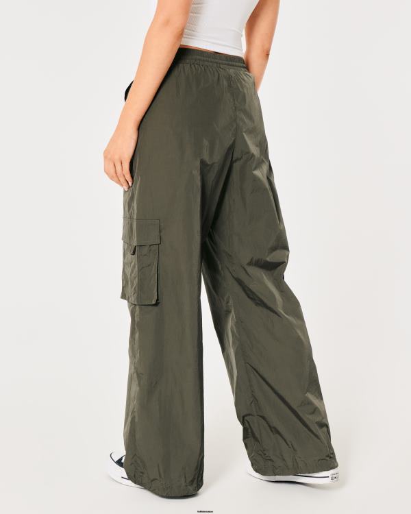 pantalon cargo en nylon à taille haute pour touristes sociaux femmes olive verte Hollister bas RRRJX707