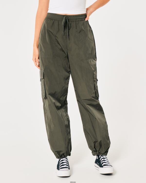 pantalon cargo en nylon à taille haute pour touristes sociaux femmes olive verte Hollister bas RRRJX707