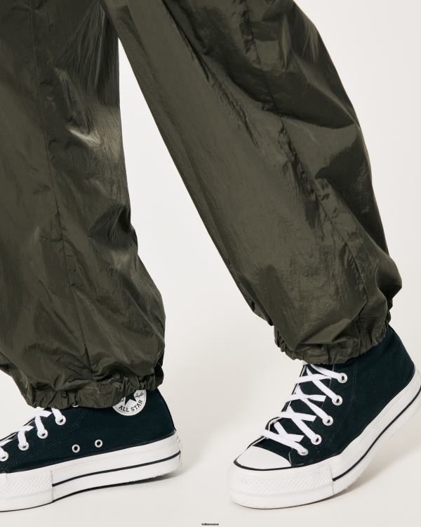pantalon cargo en nylon à taille haute pour touristes sociaux femmes olive verte Hollister bas RRRJX707