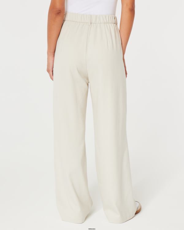 pantalon large plissé à taille ultra haute femmes crème Hollister bas RRRJX502
