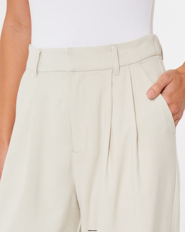 pantalon large plissé à taille ultra haute femmes crème Hollister bas RRRJX502
