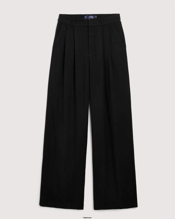 pantalon large plissé à taille ultra haute femmes noir Hollister bas RRRJX467