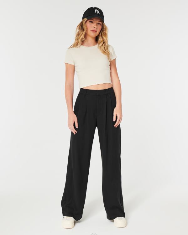 pantalon large plissé à taille ultra haute femmes noir Hollister bas RRRJX467