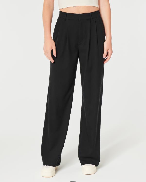 pantalon large plissé à taille ultra haute femmes noir Hollister bas RRRJX467