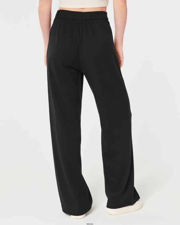 pantalon large plissé à taille ultra haute femmes noir Hollister bas RRRJX467