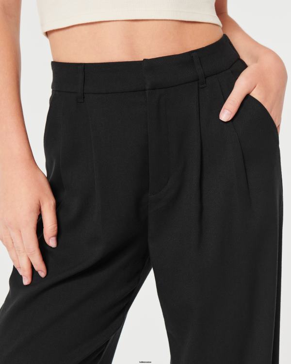 pantalon large plissé à taille ultra haute femmes noir Hollister bas RRRJX467