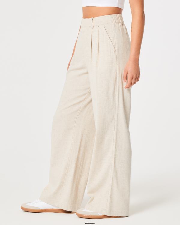 pantalon large taille ultra haute en lin mélangé femmes beige Hollister bas RRRJX743