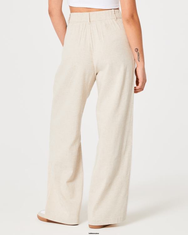 pantalon large taille ultra haute en lin mélangé femmes beige Hollister bas RRRJX743