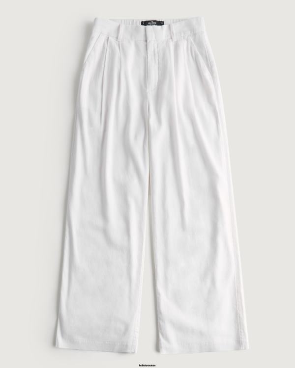 pantalon large taille ultra haute en lin mélangé femmes blanc Hollister bas RRRJX490