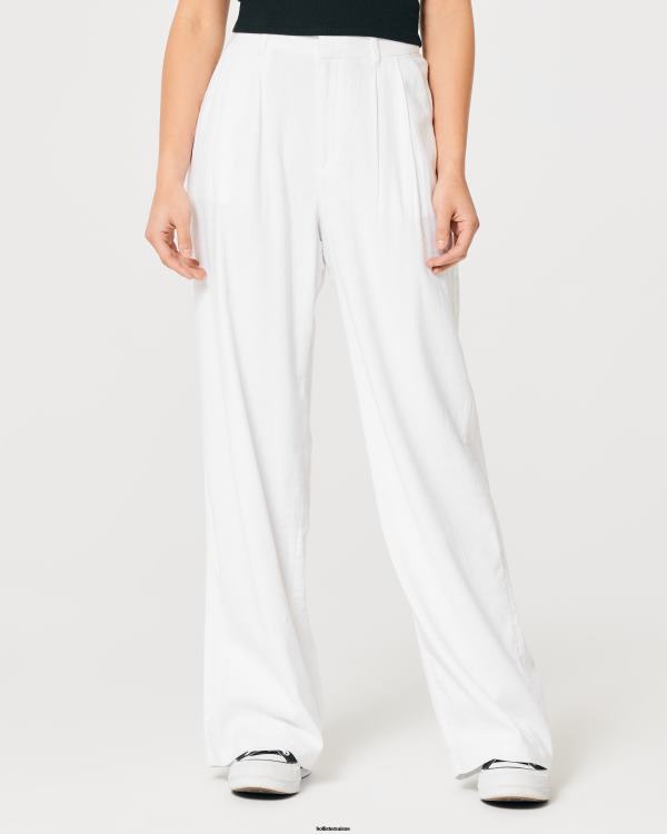 pantalon large taille ultra haute en lin mélangé femmes blanc Hollister bas RRRJX490