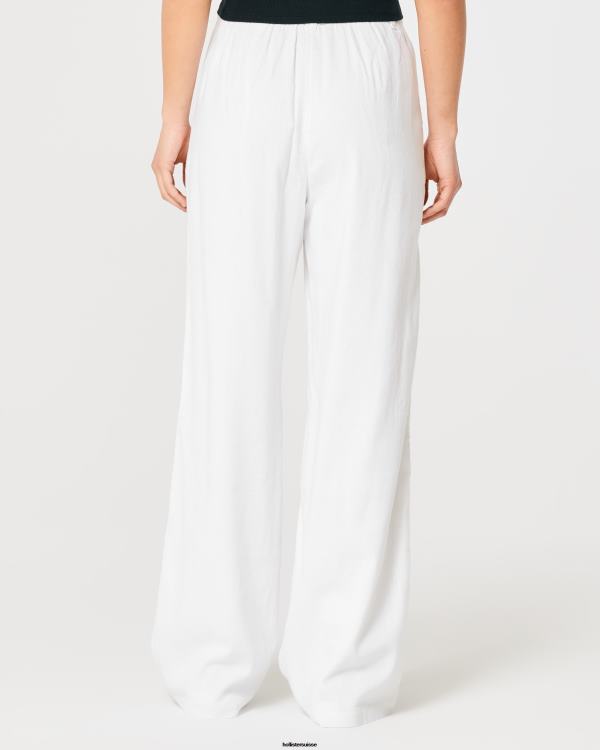 pantalon large taille ultra haute en lin mélangé femmes blanc Hollister bas RRRJX490
