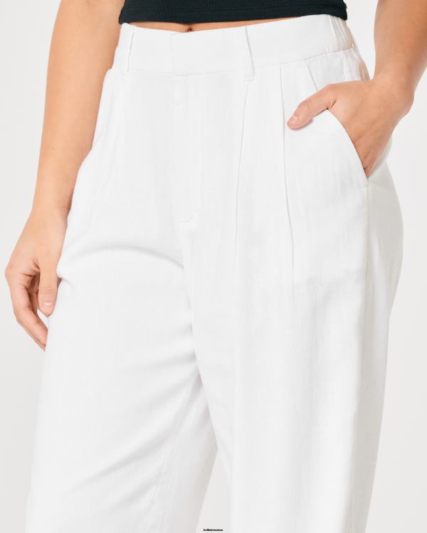 pantalon large taille ultra haute en lin mélangé femmes blanc Hollister bas RRRJX490